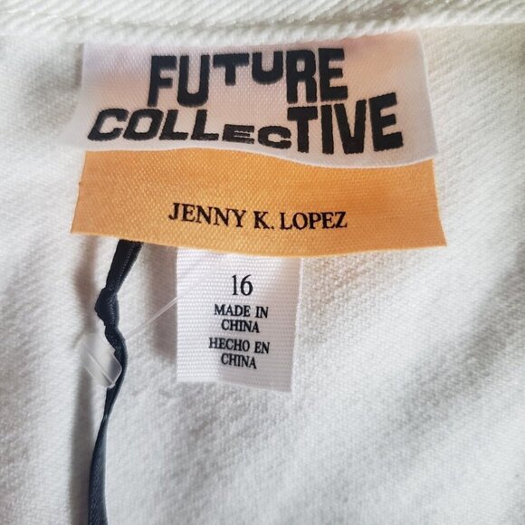 Future Collective w/ Jenny K. Women's Asymmetrical Ruffle Denim Mini Dress Sz 16 - Picture 10 of 16